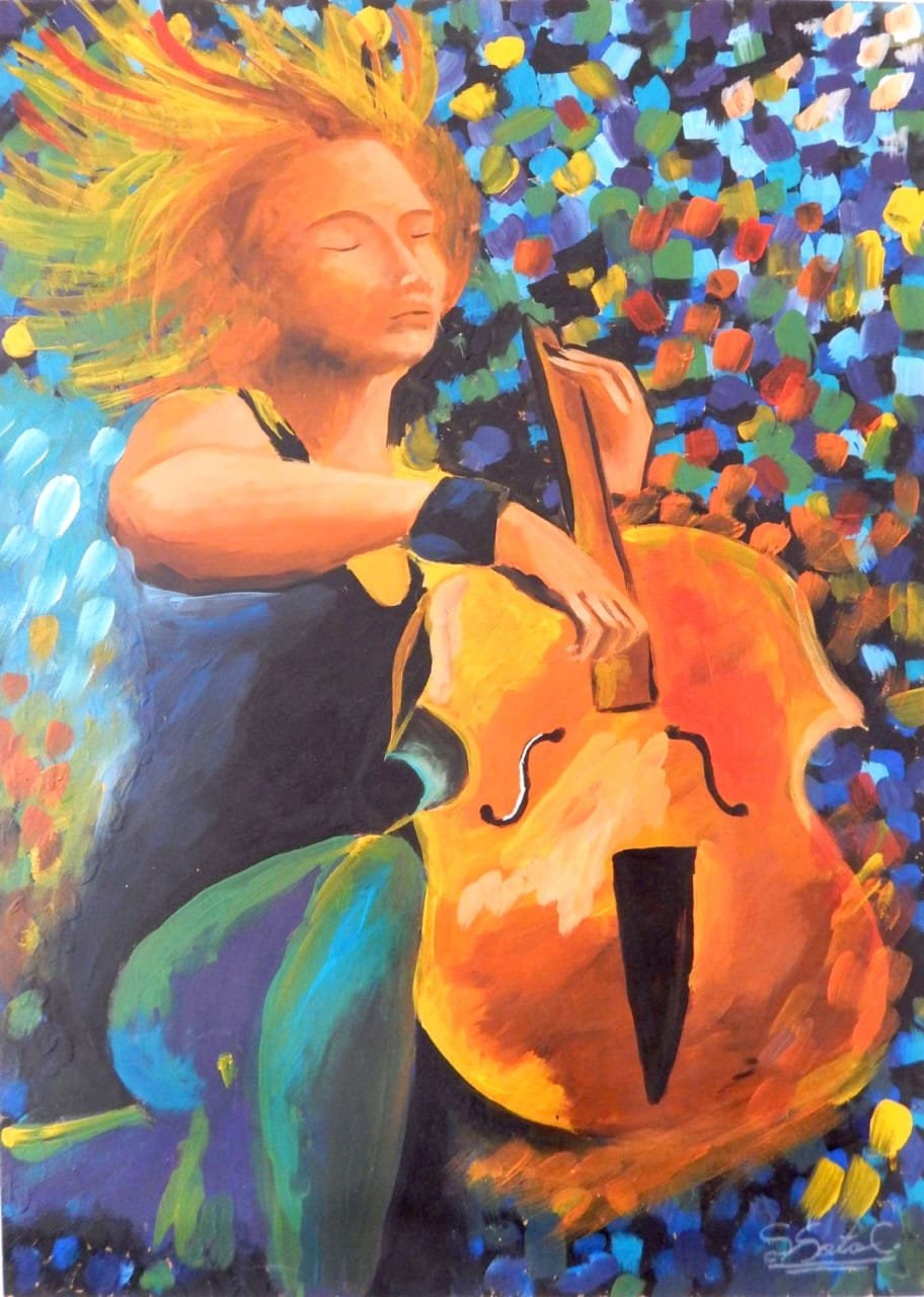 Pintura al óleo Mujer con violín, 2025